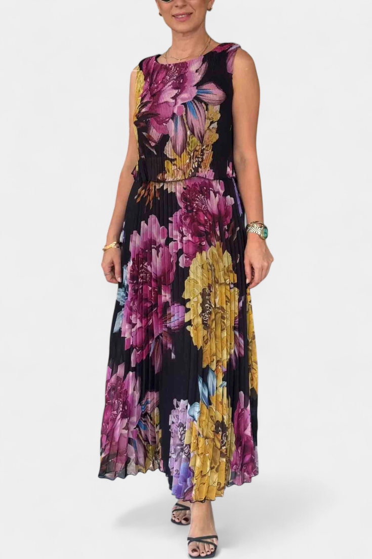 Shaya Vestido Largo de Gasa Plisada con Estampado