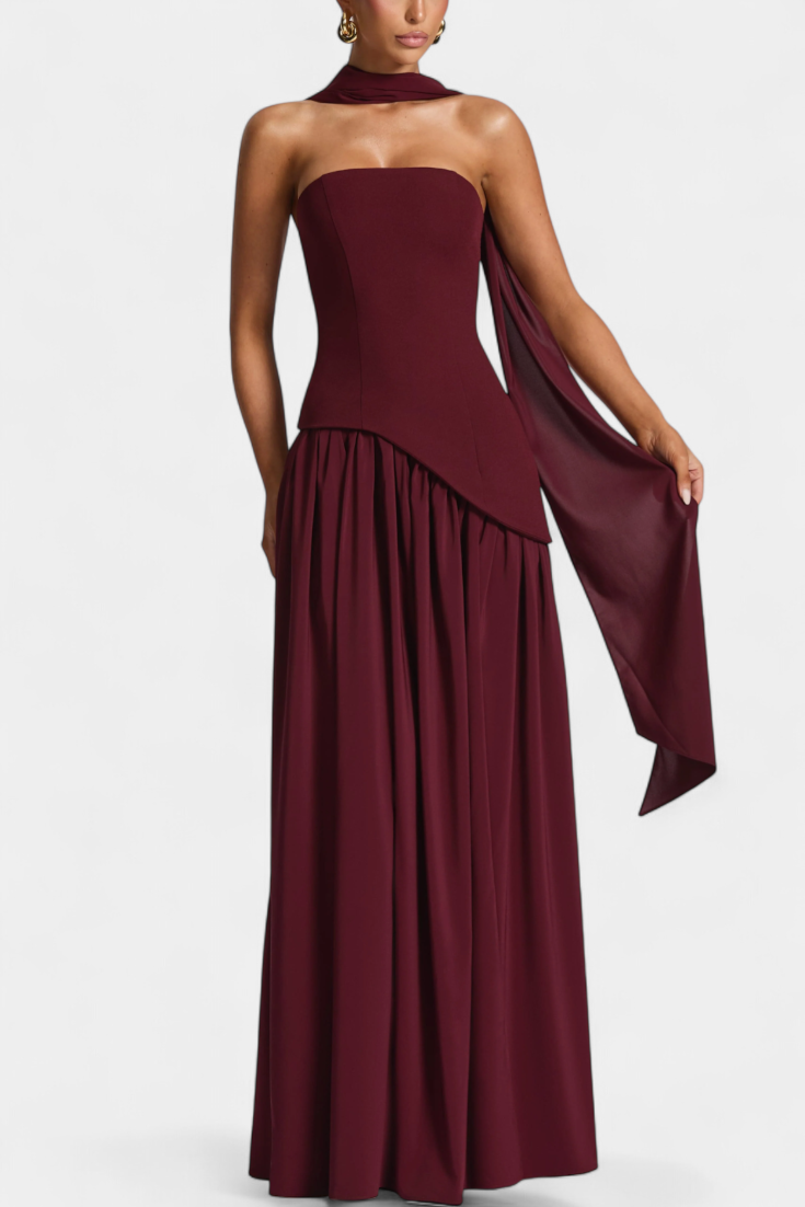 Celaena Vestido Maxi Off Shoulder de Chiffon con Abertura Lateral