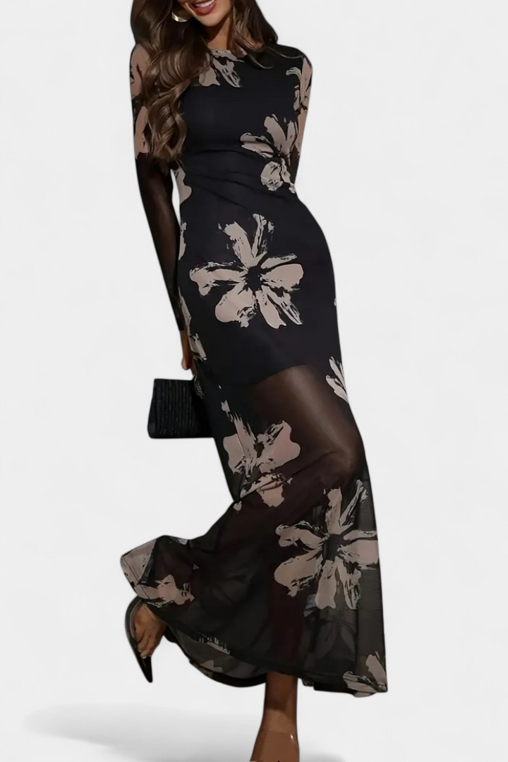 Aldona Vestido Elegante de Tobillo con Estampado Floral