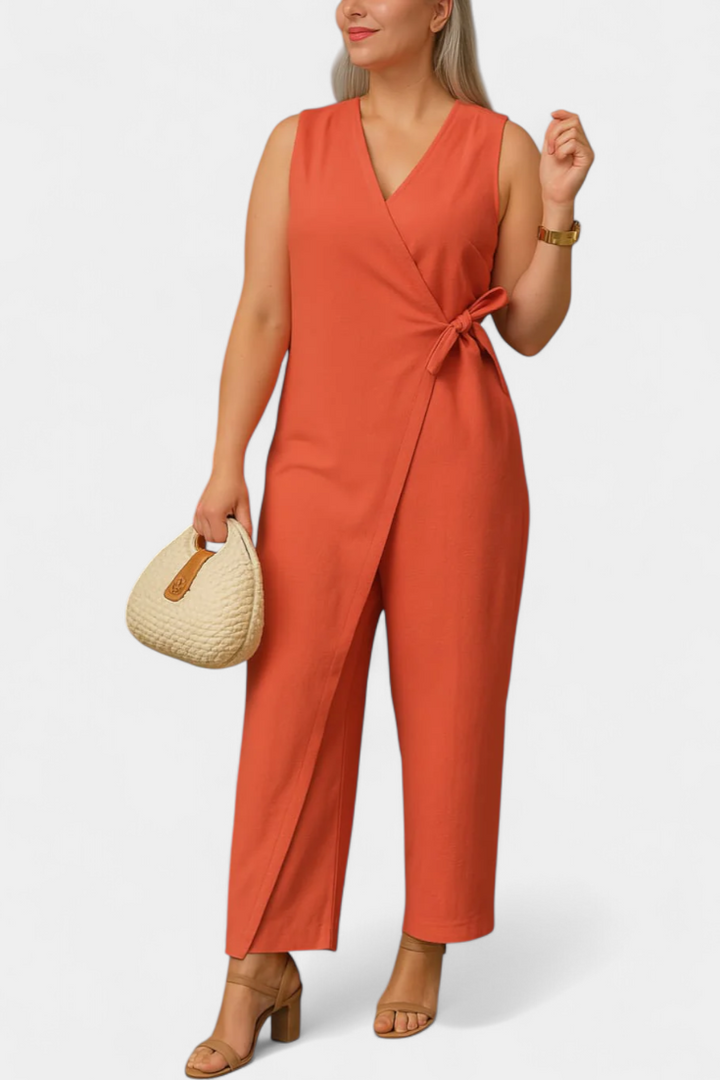 Zoe Mono Elegante con Escote en V y Cinturón Ajustable