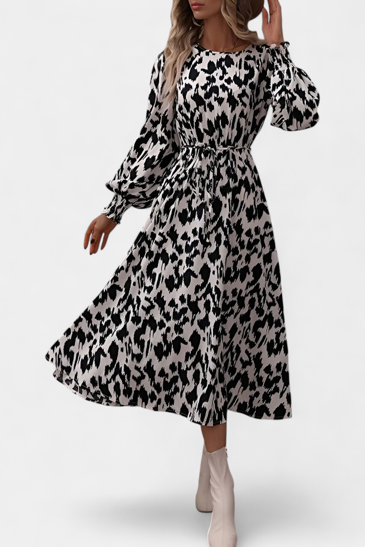 Nerin Vestido A-Line de Leopardo con Cintura Ajustable