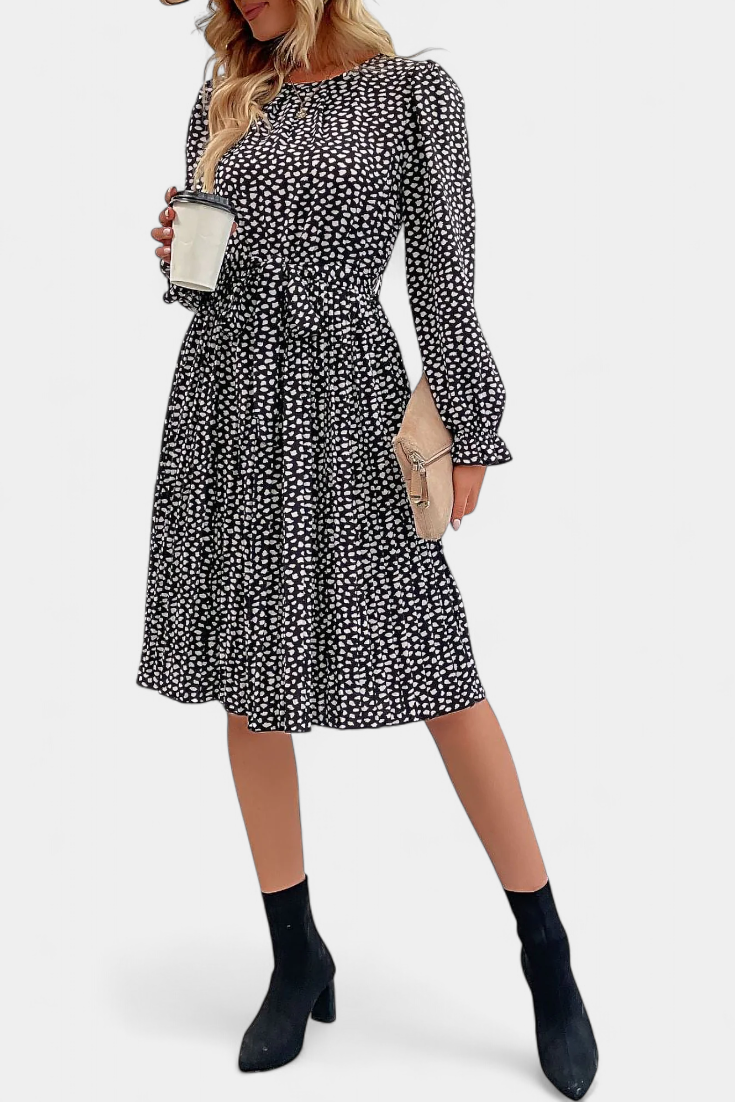 Evabeth Vestido Midi Plisado de Leopardo