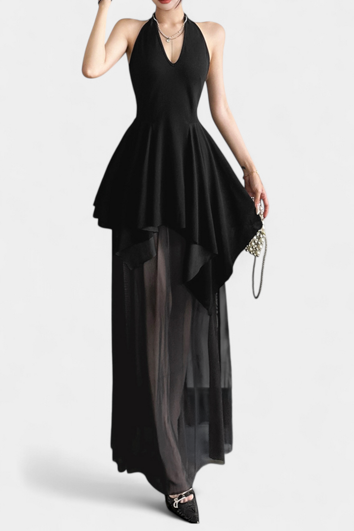 Hollis Vestido Largo con Escote Halter y Espalda Descubierta