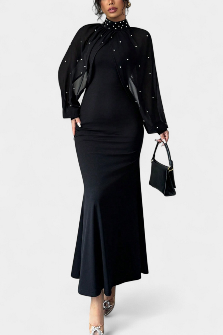 Atenea Vestido Halter de Malla con Mostacillas