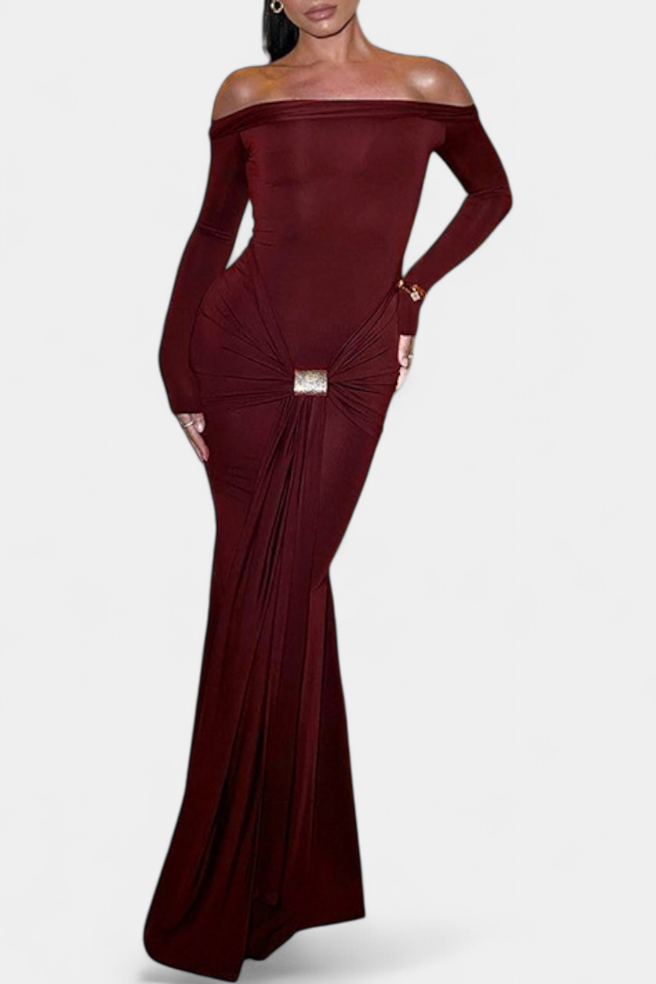 Vesna Vestido Cruzado de Un Hombro con Manga Larga