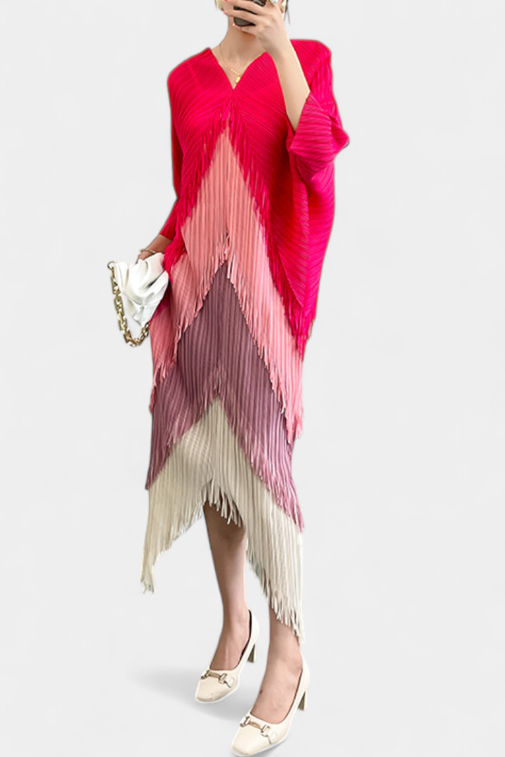 Andalusia Vestido con Borlas y Bloques de Color Contrastantes