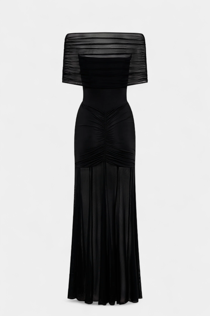 Alodia Vestido Maxi de Hombros con Capa de Malla