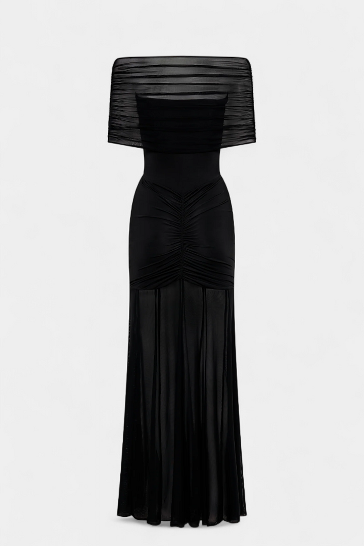 Alodia Vestido Maxi de Hombros con Capa de Malla