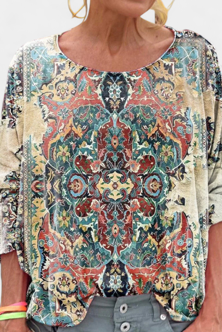 Omari Blusa Holgada de Estampado Bohemio Retro