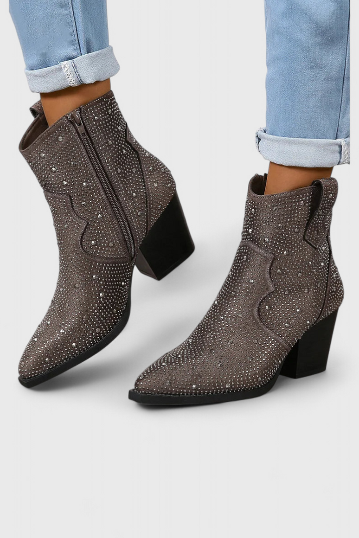 Berenice Elegant Boots with Patchwork and Side Zipper