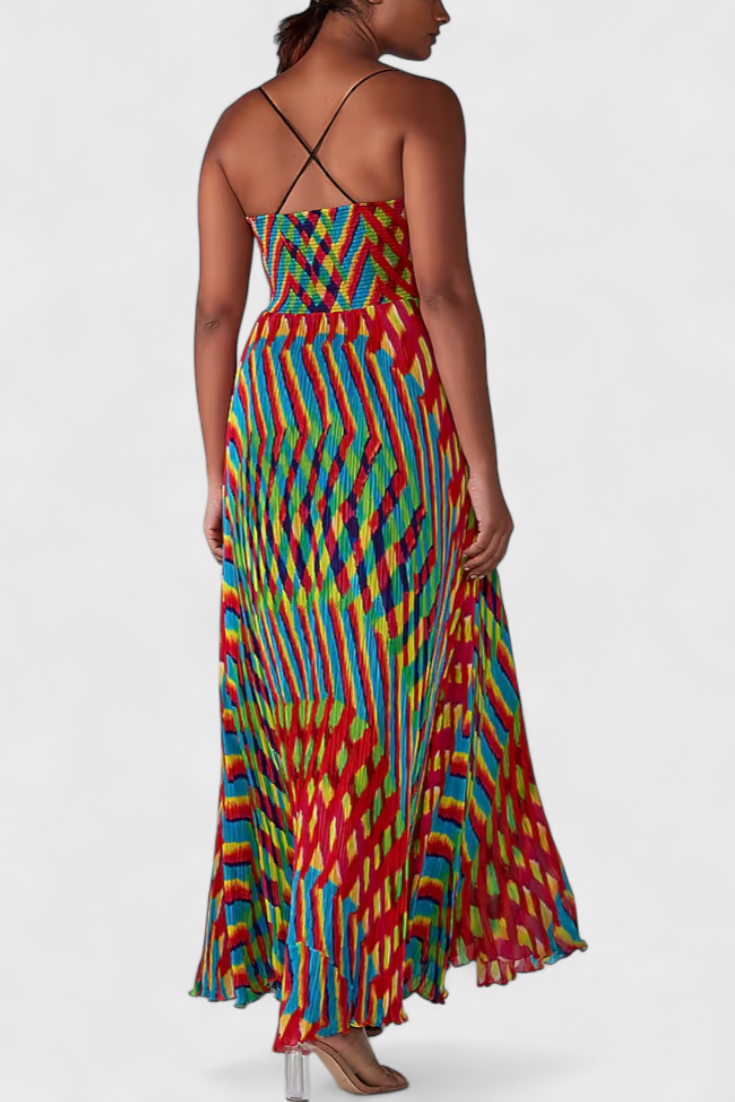 Janis Vestido Maxi con Estampado Artístico y Escote Halter Sweetheart