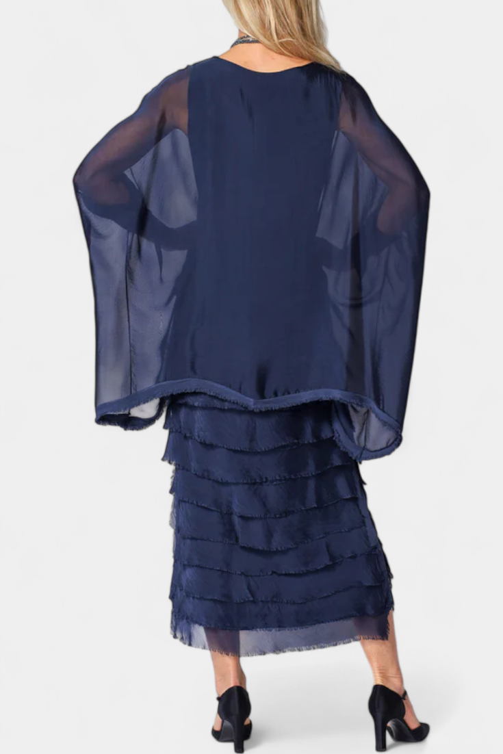 Rosaria Vestido Midi con Volantes y Bordes Deshilachados