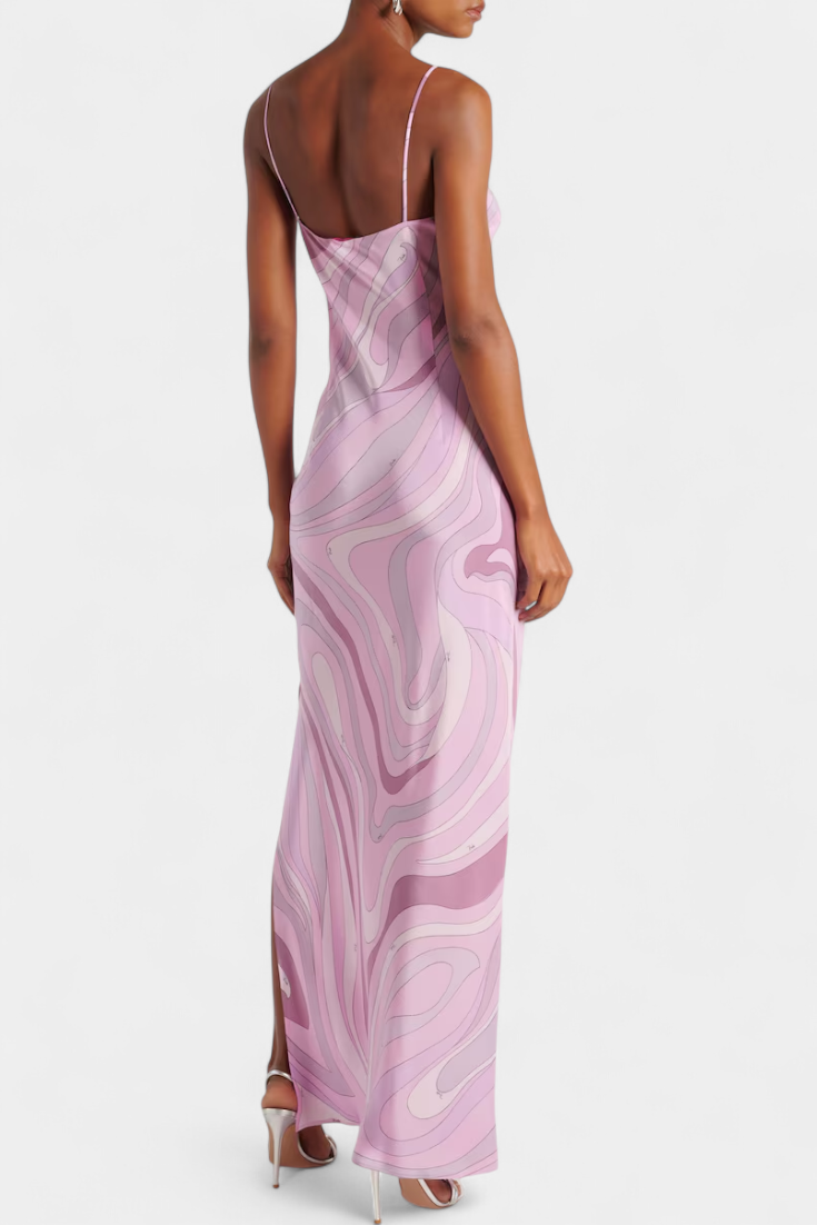 Valera Vestido Largo con Estampado de Remolino y Corte Sin Mangas