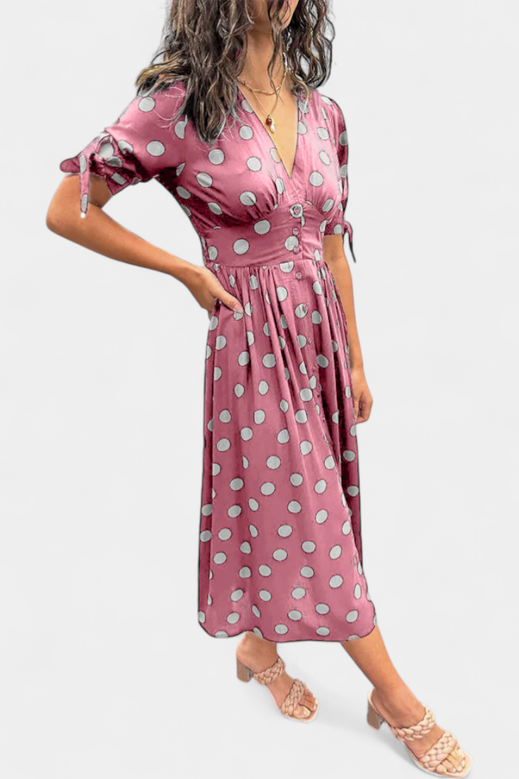 Lizzie Vestido Midi de Lunares con Escote en V Profundo
