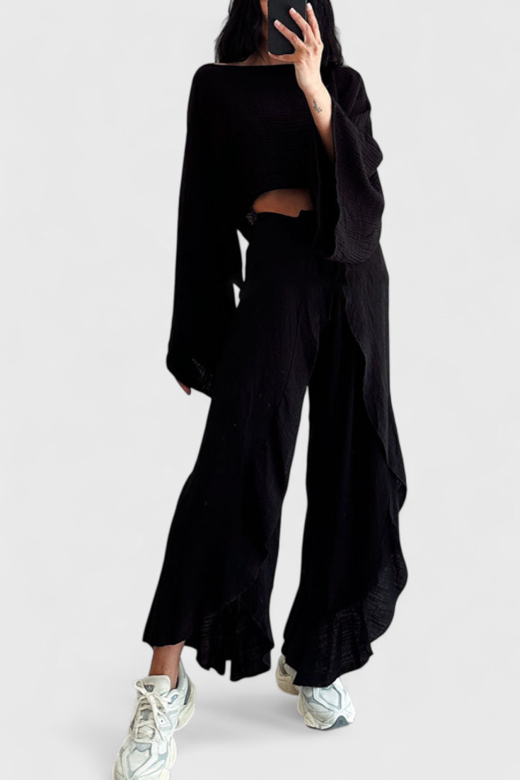 Maeva Conjunto Casual de Dos Piezas con Abertura y Lazo