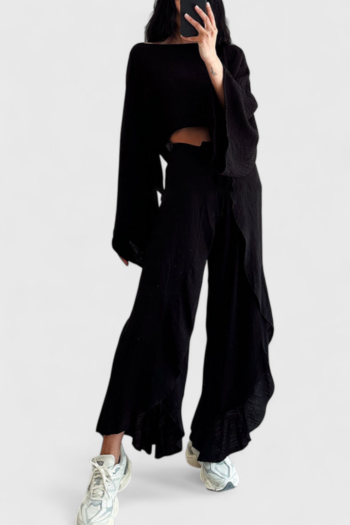 Maeva Conjunto Casual de Dos Piezas con Abertura y Lazo