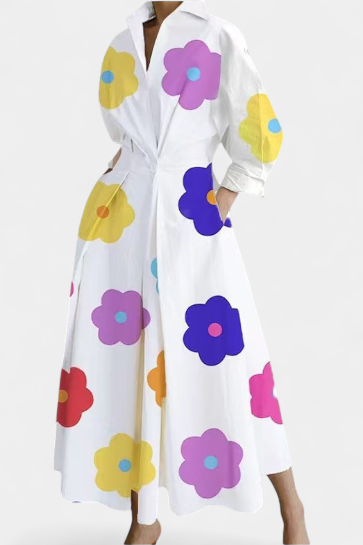 Miriam Vestido Maxi de Manga Larga Retro