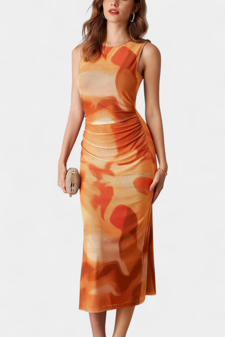 Helaia Vestido Largo con Abertura y Estampado Digital