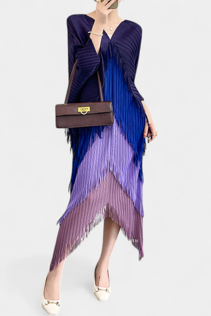 Andalusia Vestido con Borlas y Bloques de Color Contrastantes