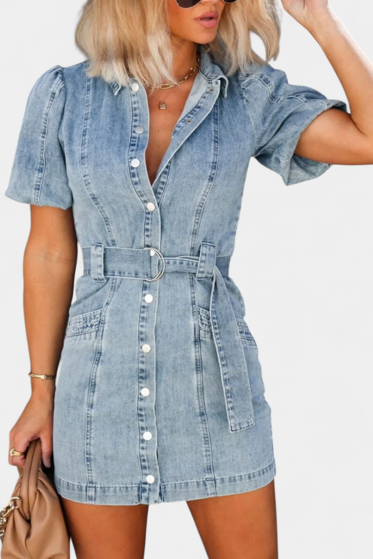 Orlena Vestido Mini de Denim Lavado