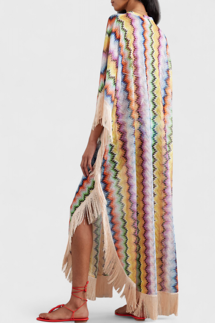 Imelda Kaftán de Crochet con Flecos Decorativos y Corte Holgado