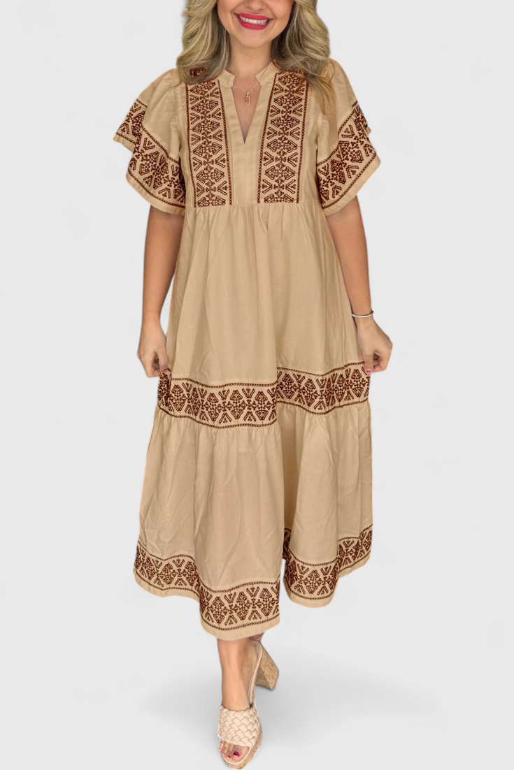 Allona Vestido Maxi Boho con Escote en V y Corte Relajado