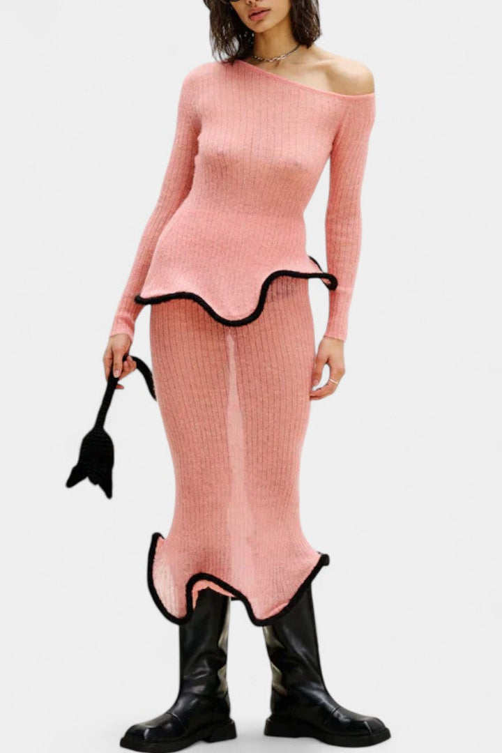 Stormi Conjunto de Falda de Punto con Bordes Volantes