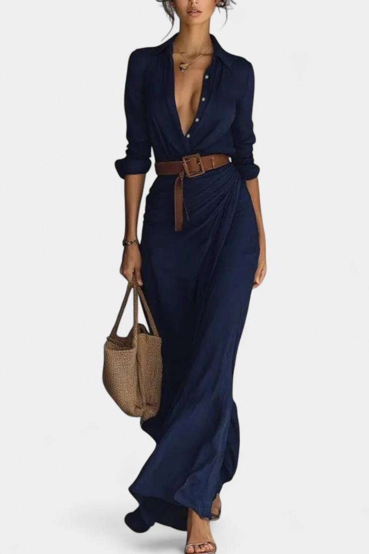 Souline Maxi Dress with Lapel and Long Sleeve