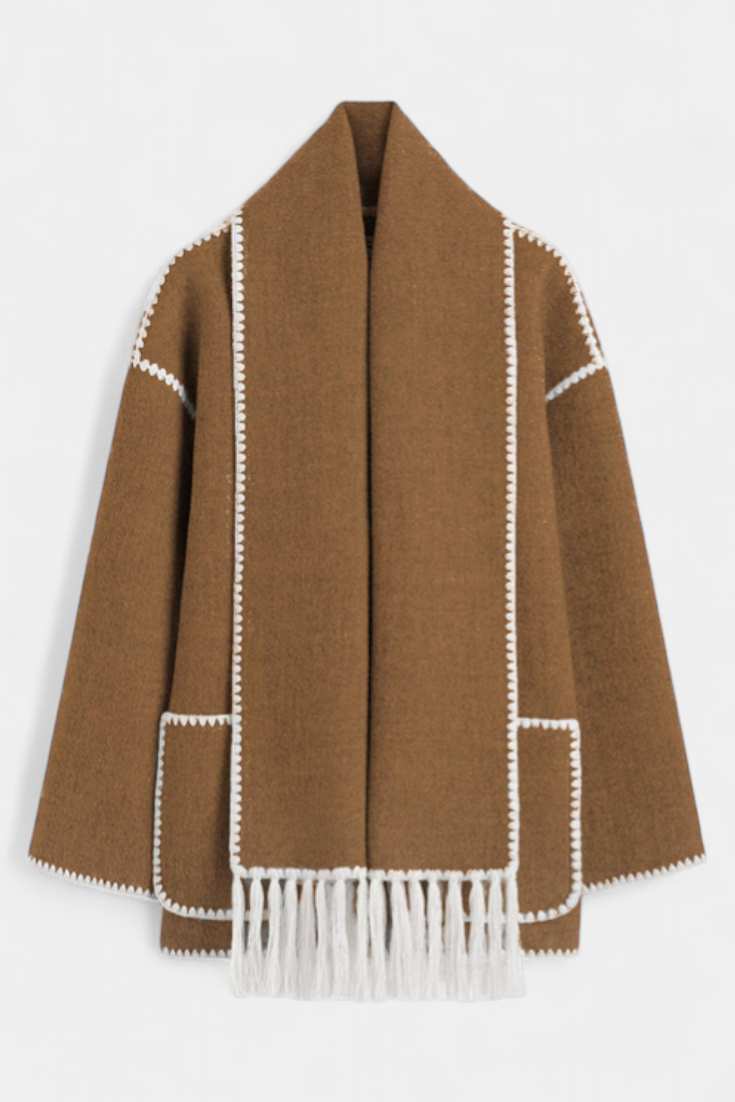 Pauline Abrigo de Corte Suelto con Bufanda de Flecos Incorporada