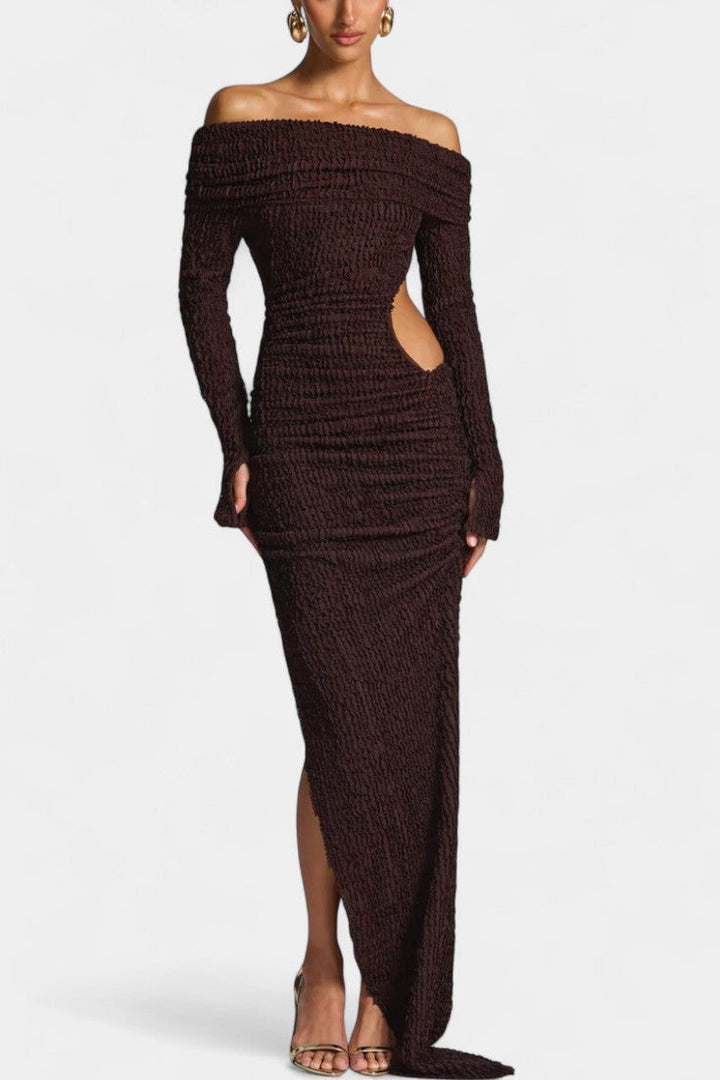 Fiammetta Vestido Maxi Ruchado con Corte y Abertura Alta