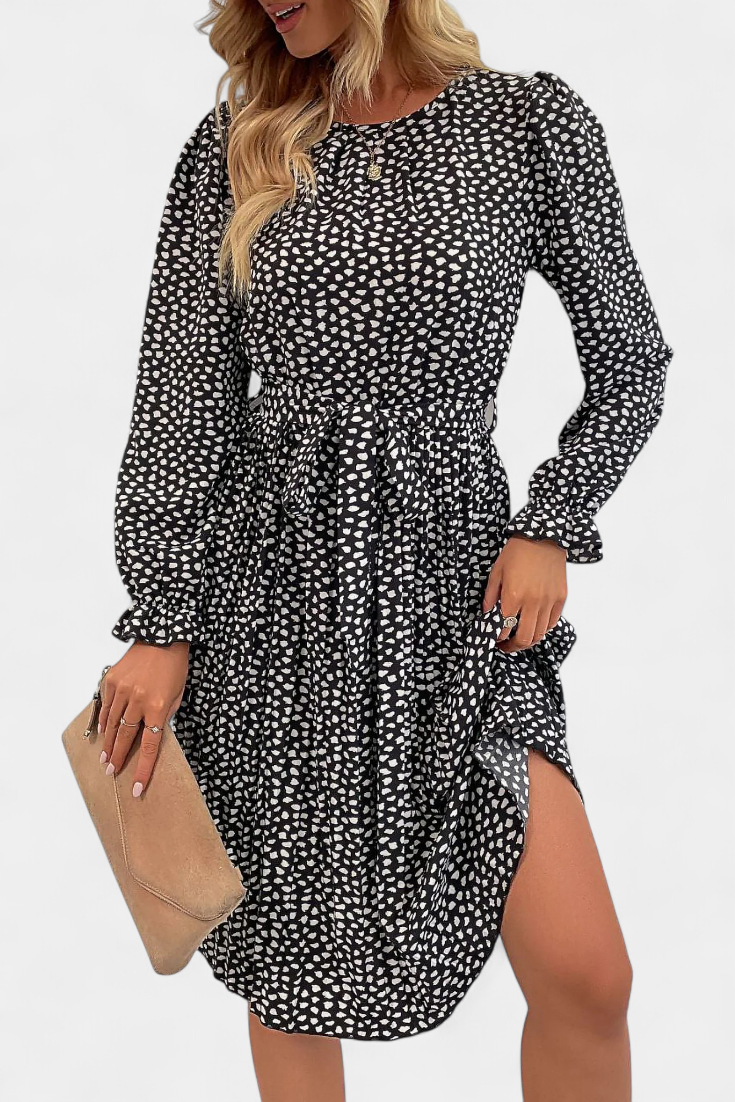 Evabeth Vestido Midi Plisado de Leopardo