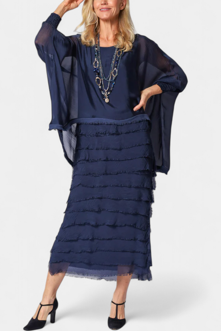 Rosaria Vestido Midi con Volantes y Bordes Deshilachados