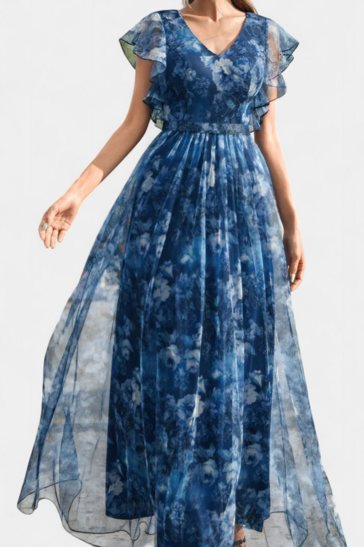 Mariana Vestido Largo Aireado de Chifón con Estampado Floral