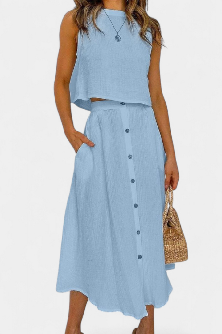 Naha Conjunto de Algodón con Chaleco y Botones Frontales