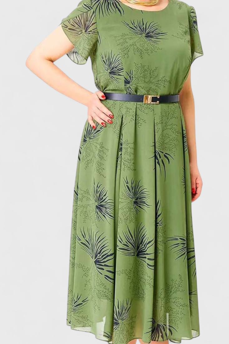 Lupita Vestido Midi de Chiffon Verde con Corte en A