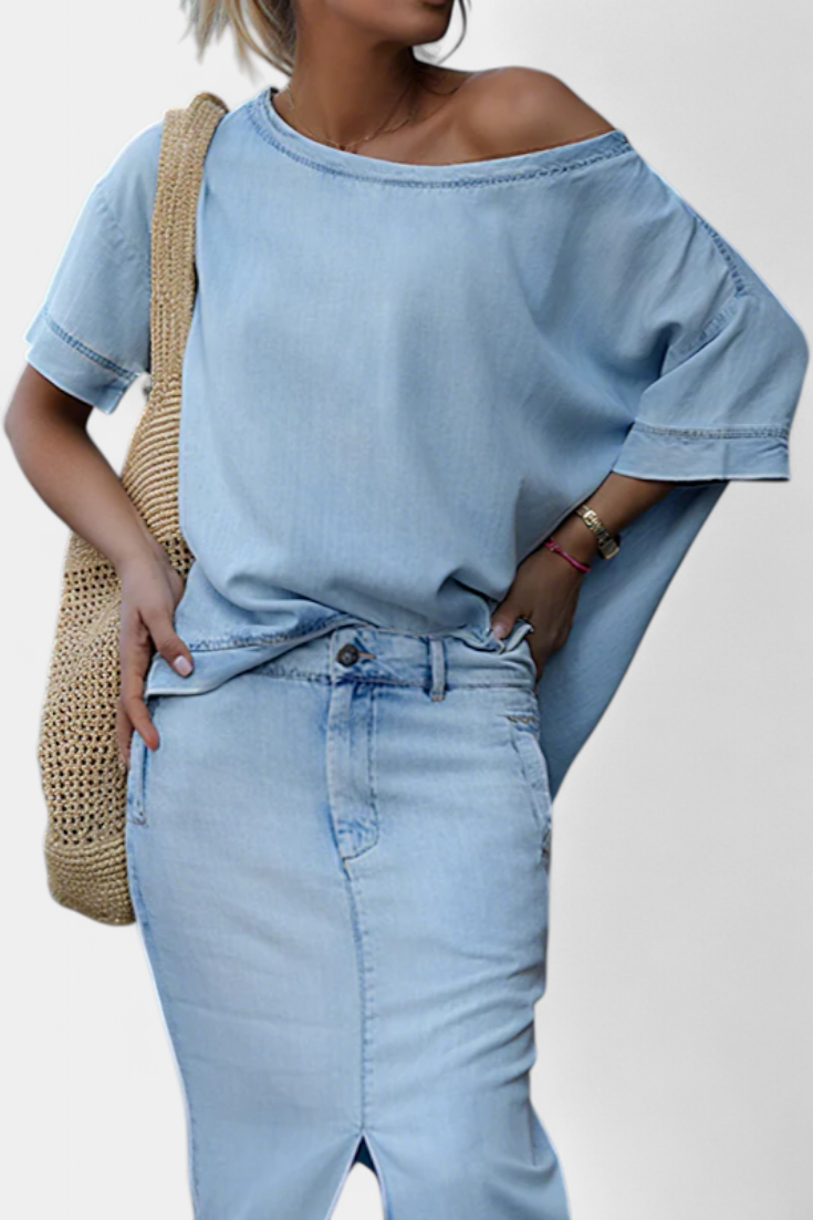 Apolonia Conjunto Vaquero Asimétrico con Abertura Elegante
