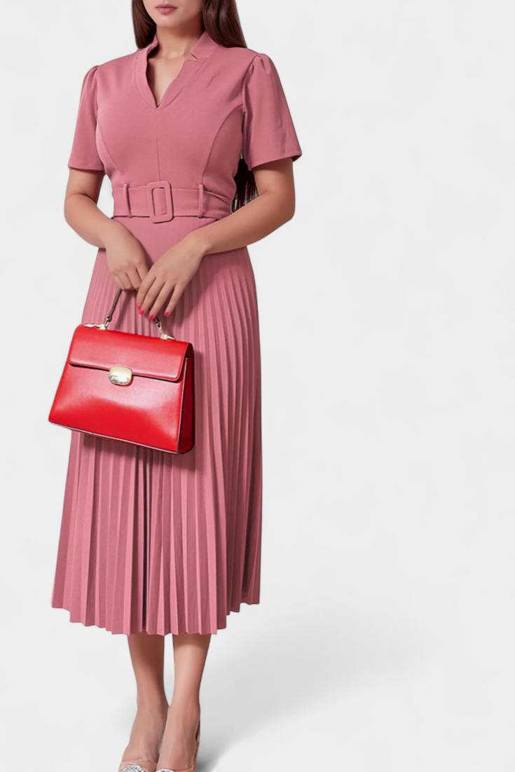 Seliora Vestido Midi de Trabajo con Cinturón y Plisados