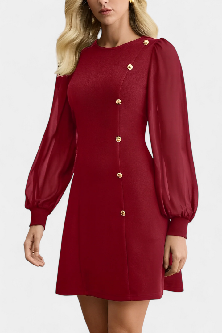 Jacequeline Vestido A-Line con Botones y Cuello Redondo