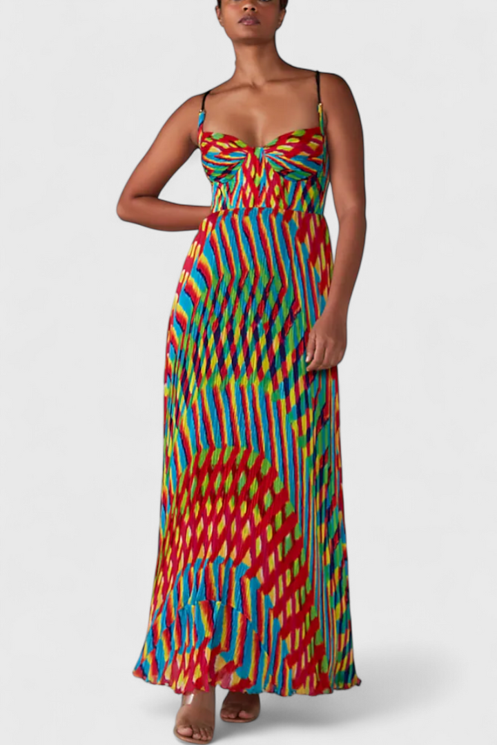 Janis Vestido Maxi con Estampado Artístico y Escote Halter Sweetheart