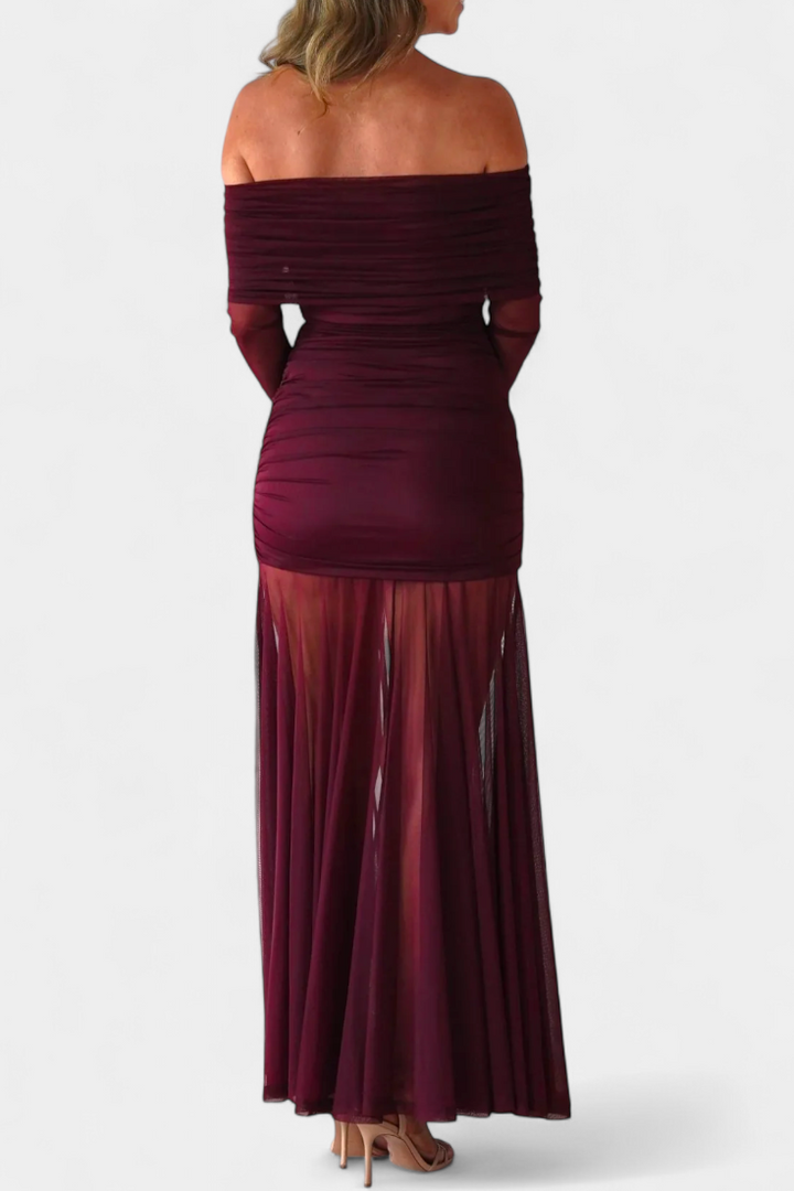 Cornella Vestido Maxi Strapless con Fruncidos Esculturales