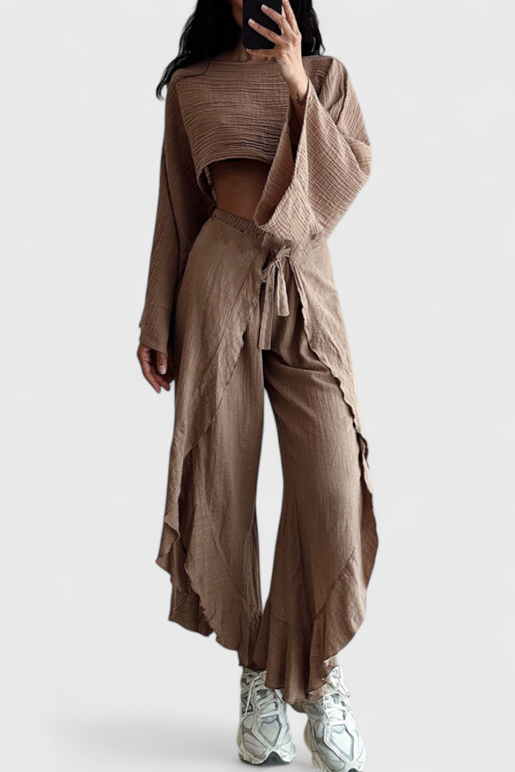 Maeva Conjunto Casual de Dos Piezas con Abertura y Lazo