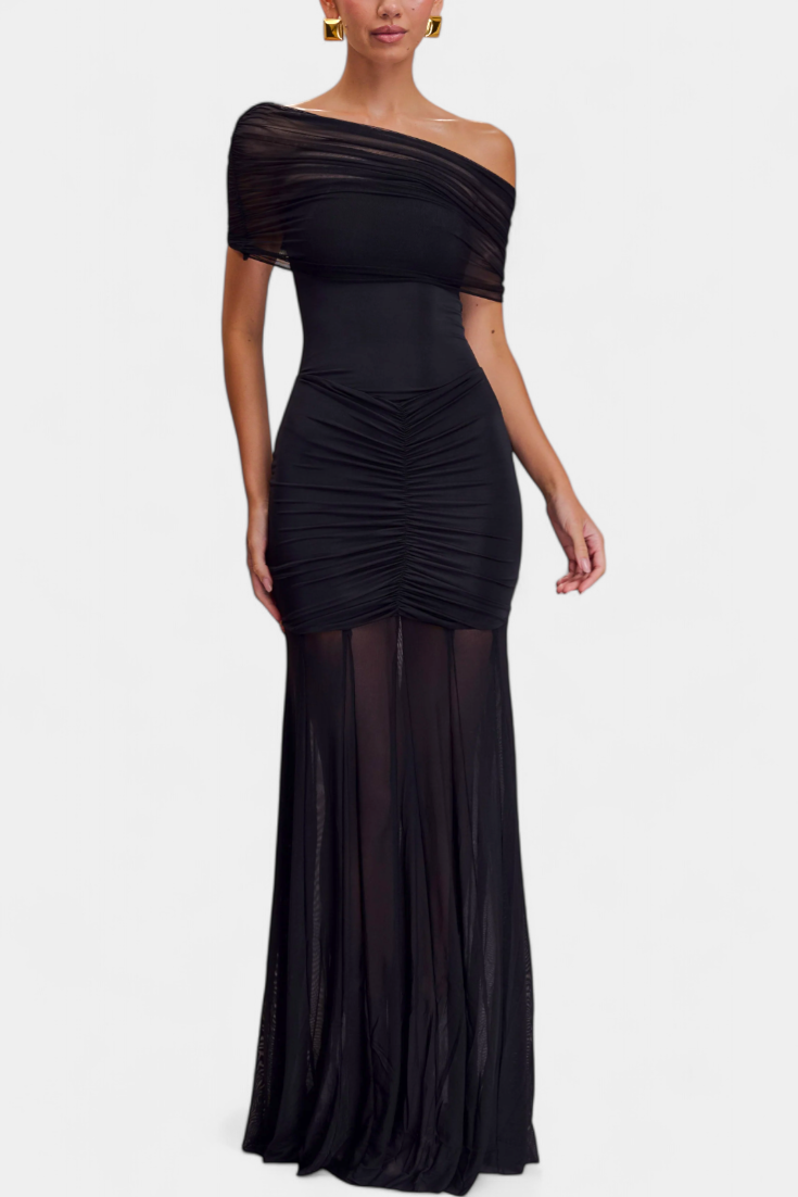 Alodia Vestido Maxi de Hombros con Capa de Malla