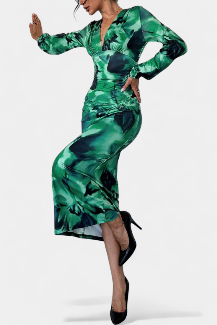 Ashlyn Vestido Largo con Estampado Degradado y Cuello en V