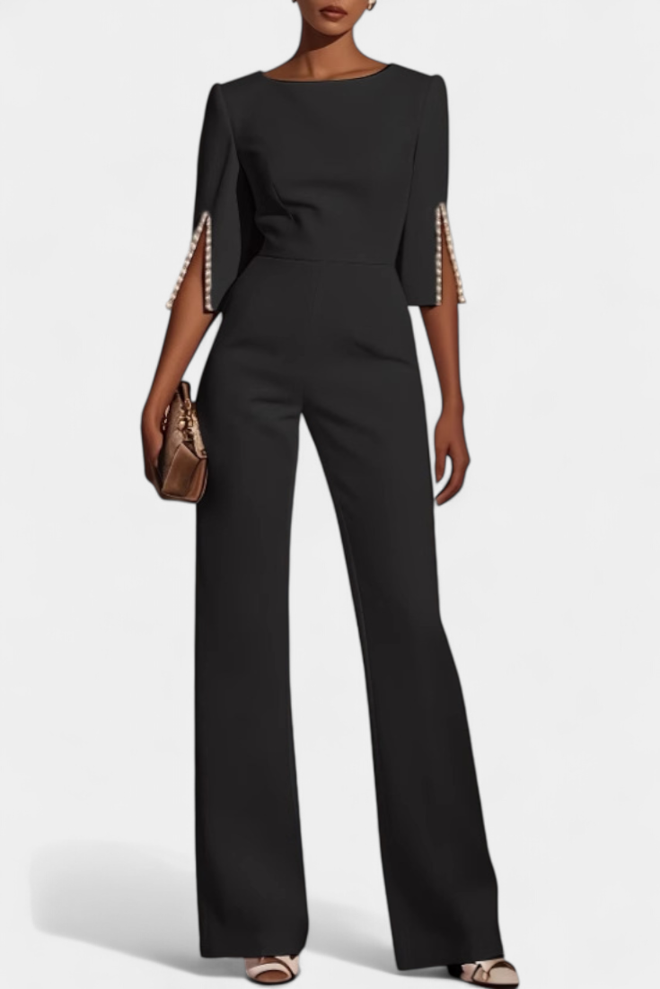 Mono Prim Suelto de Color Sólido con Cuello Redondo