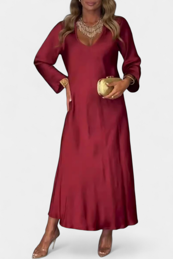 Riva Vestido Fluido con Escote en V y Mangas Largas