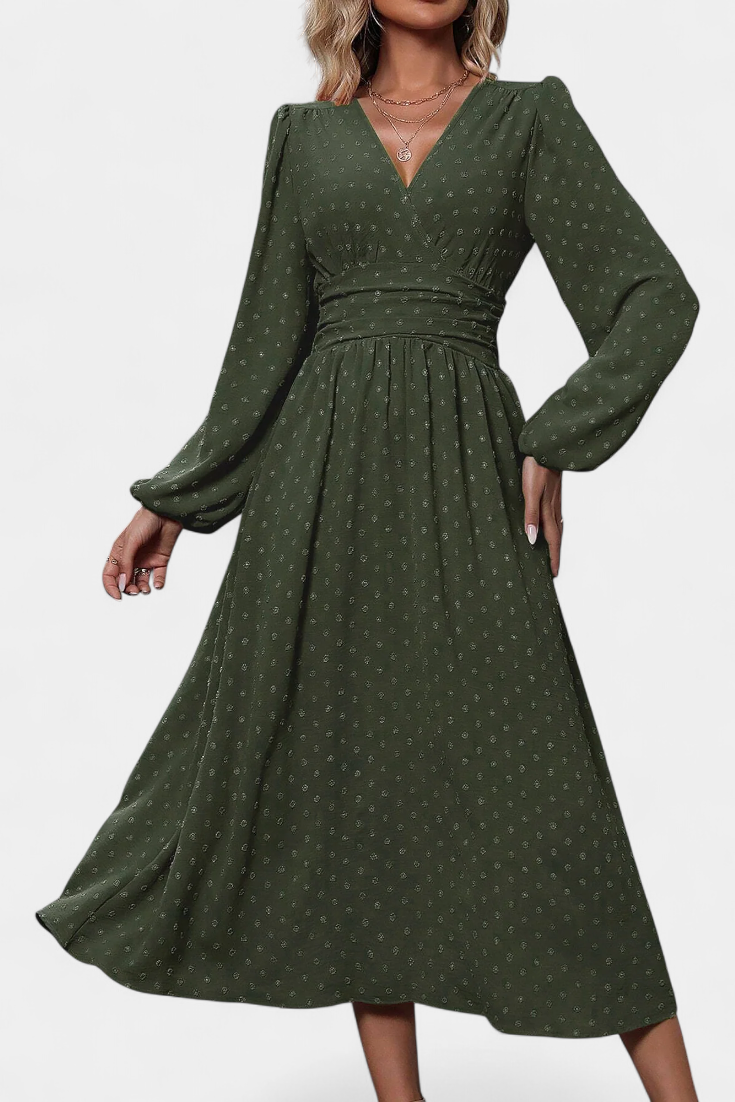 Faela Vestido Midi de Oficina con Lunares Suizos