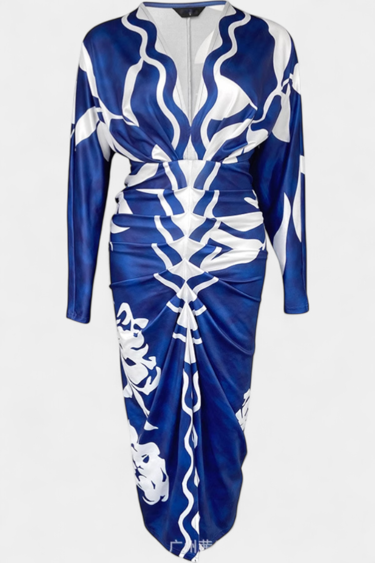 Diva Vestido Largo con Estampado Floral, Escote en V y Abertura Lateral