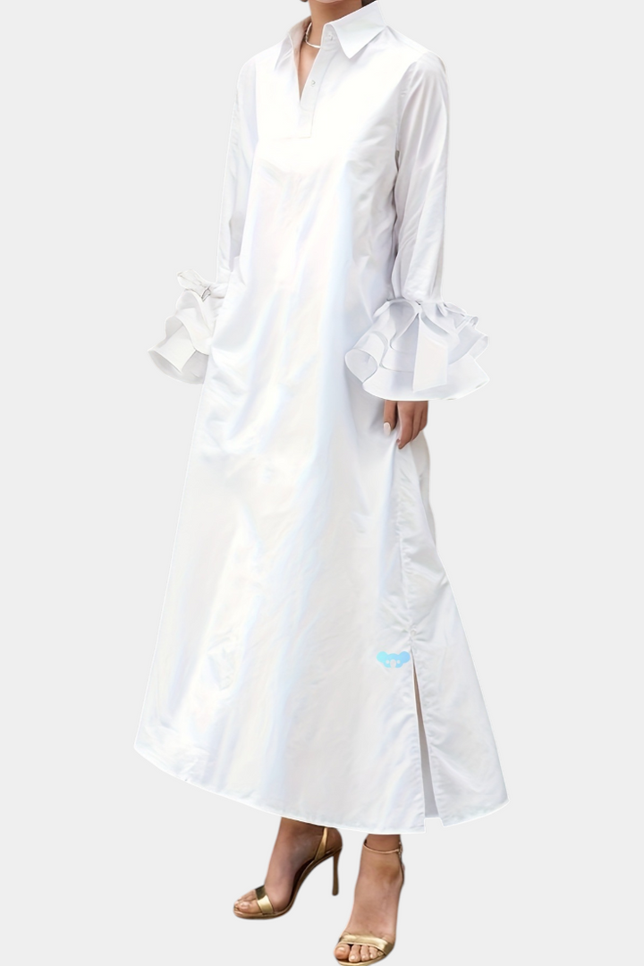 Ramona Vestido Largo Urbano con Cuello Camisero y Mangas con Volantes