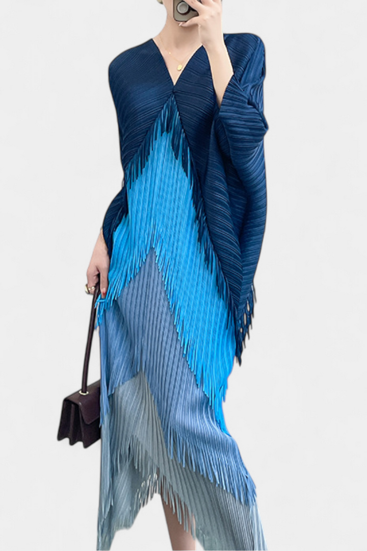 Andalusia Vestido con Borlas y Bloques de Color Contrastantes