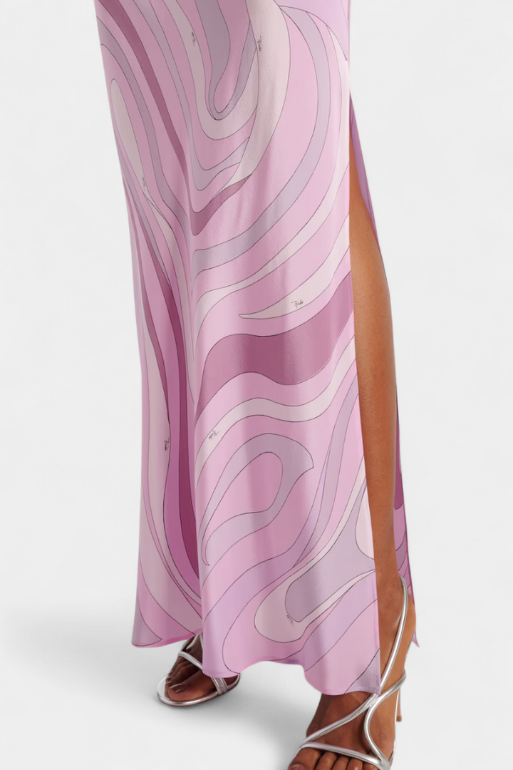 Valera Vestido Largo con Estampado de Remolino y Corte Sin Mangas